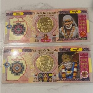 Shirdi Ke Saibaba Decorative Money Sheet - Gold Accent, Multi